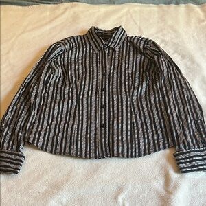New York & Company Black Striped Button Down Shirt